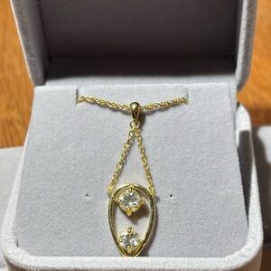 Elegant 18K Gold plated over 925 Sterling Silver Zircon pendant with 14K chain